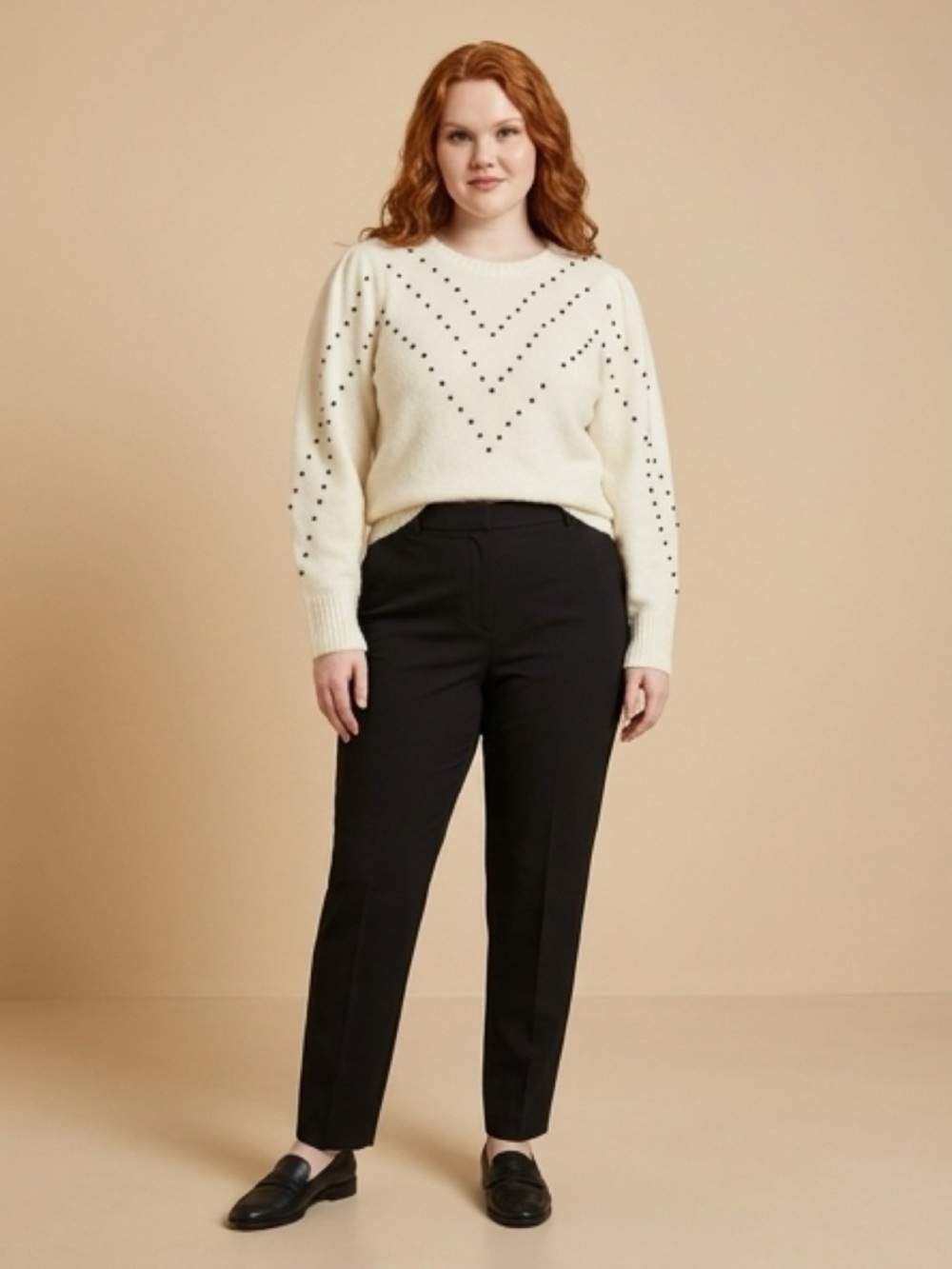 Philosophy - White Beaded Knit Sweater - Textured V-Pattern Soft - Large